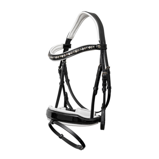 Halter Ego® Mont Blanc Black Patent Leather Snaffle Bridle With White Padding & Removable Flash