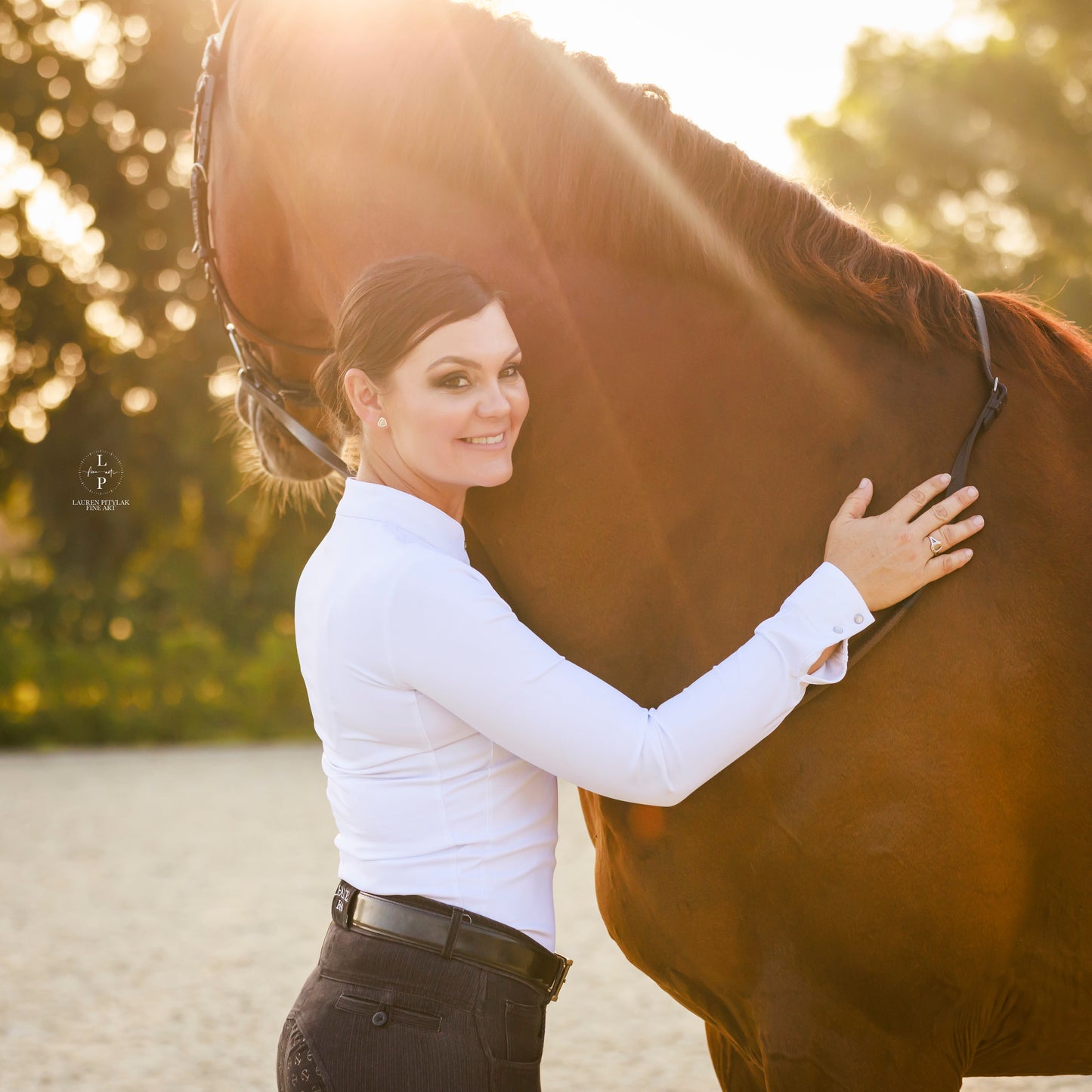 Halter Ego® Heidi - Long Sleeve Riding Top with Crystal Fabric Trim