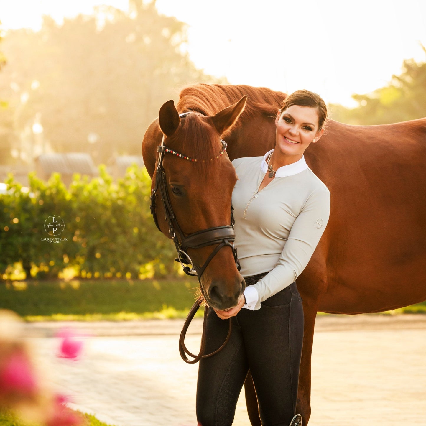 Halter Ego® Heidi - Long Sleeve Riding Top with Crystal Fabric Trim