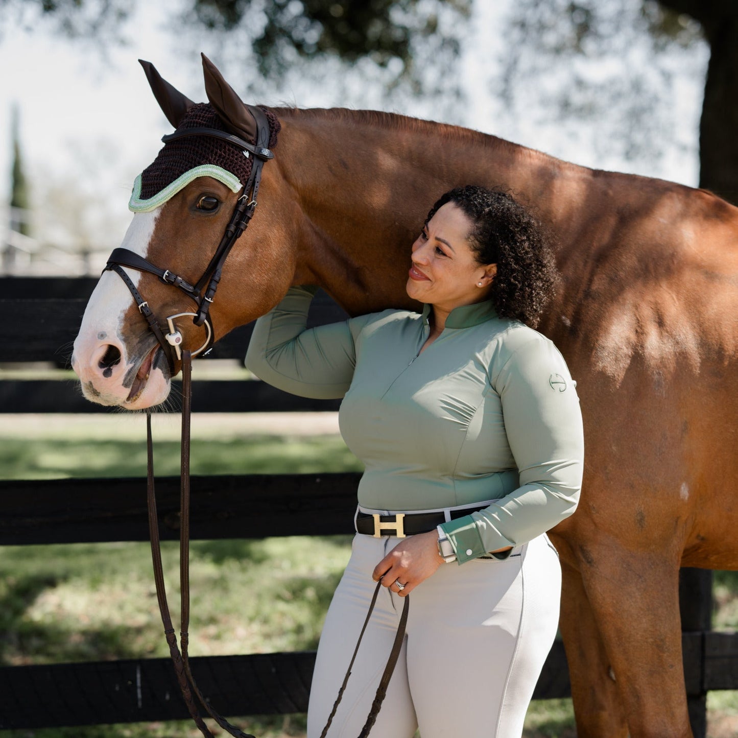 Halter Ego® Halter Ego®Roxana - Black & Luxe Gray Long Sleeve Riding Shirt