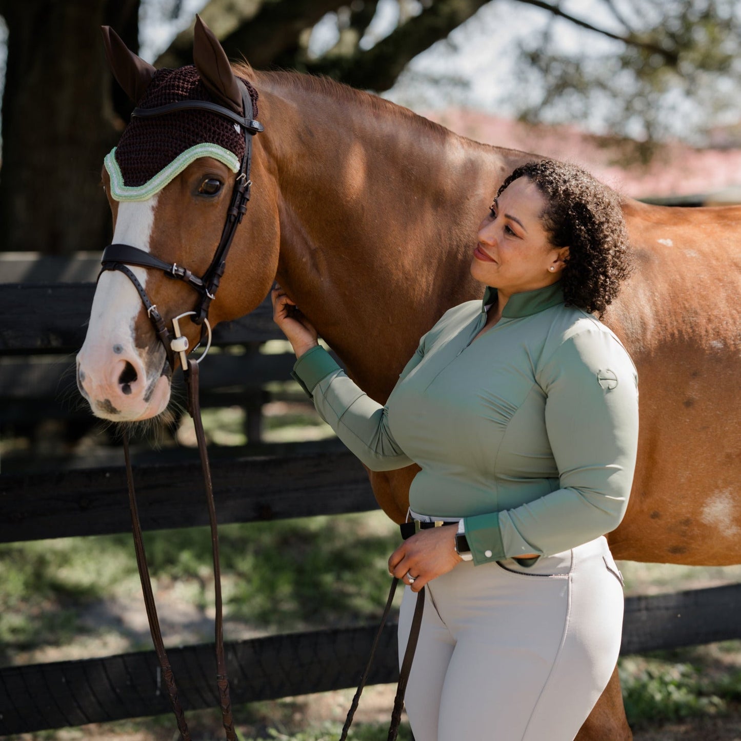 Halter Ego® Halter Ego®Roxana - Black & Luxe Gray Long Sleeve Riding Shirt