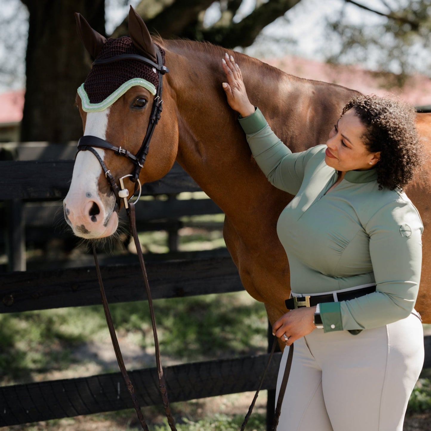 Halter Ego® Halter Ego®Roxana - Black & Luxe Gray Long Sleeve Riding Shirt