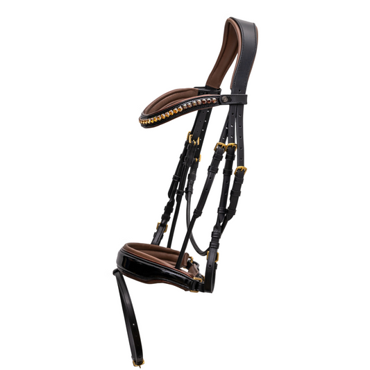 Halter Ego® The Palermo Black Patent Leather Snaffle with Brown Padding