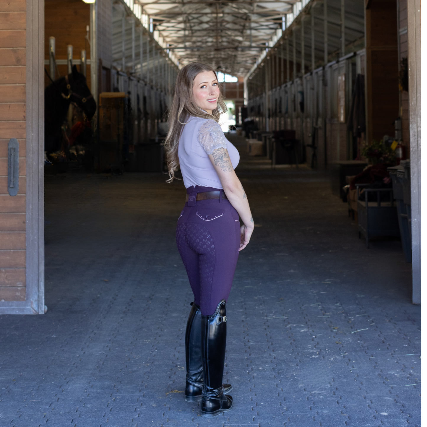 Halter Ego® Evolution Full Seat Breeches - Dark Plum - HIGH WAIST