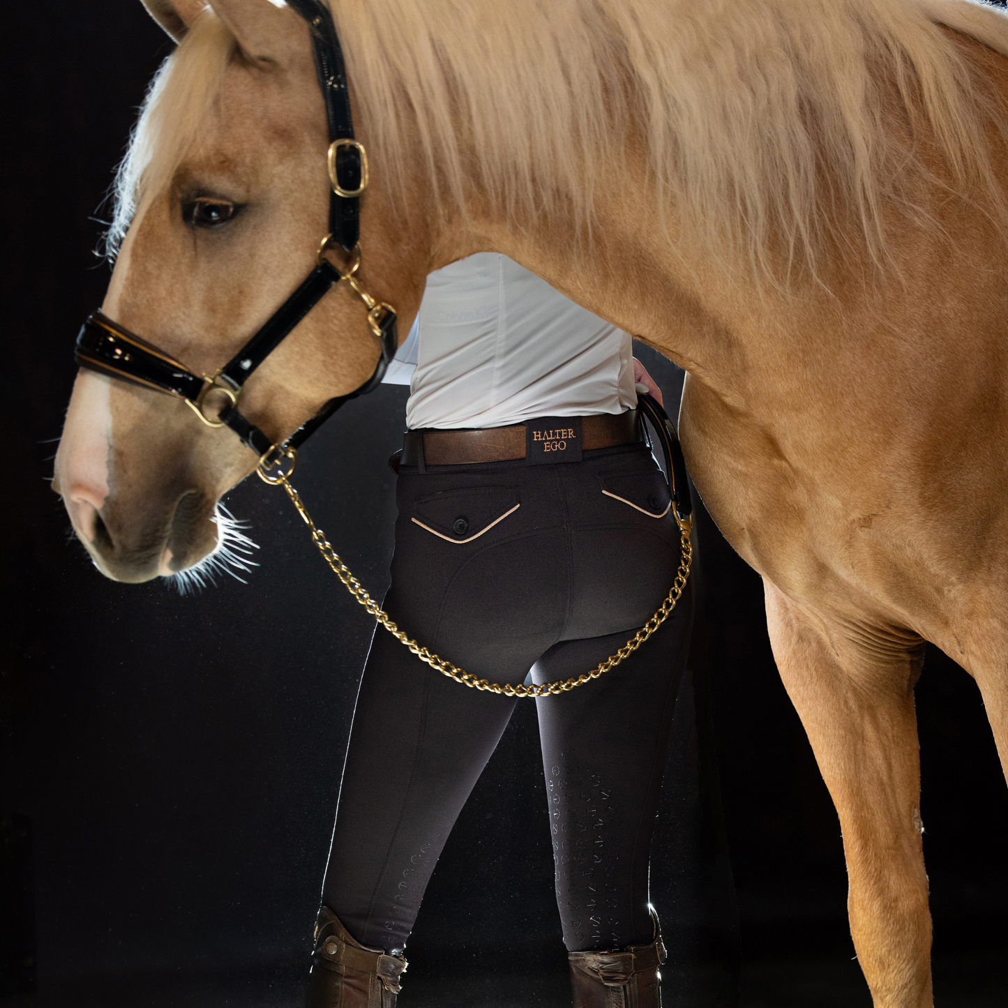 Halter Ego® Evolution Knee Patch Breeches - Black + Rose Gold