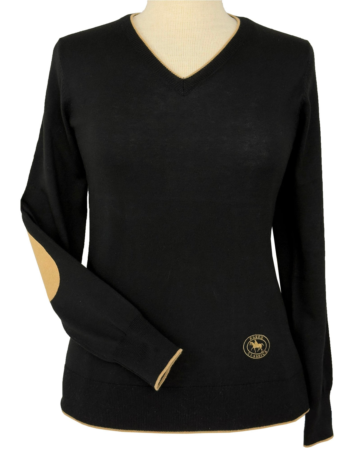 Essex Classics - Black with Camel Trey V-Neck Sweater