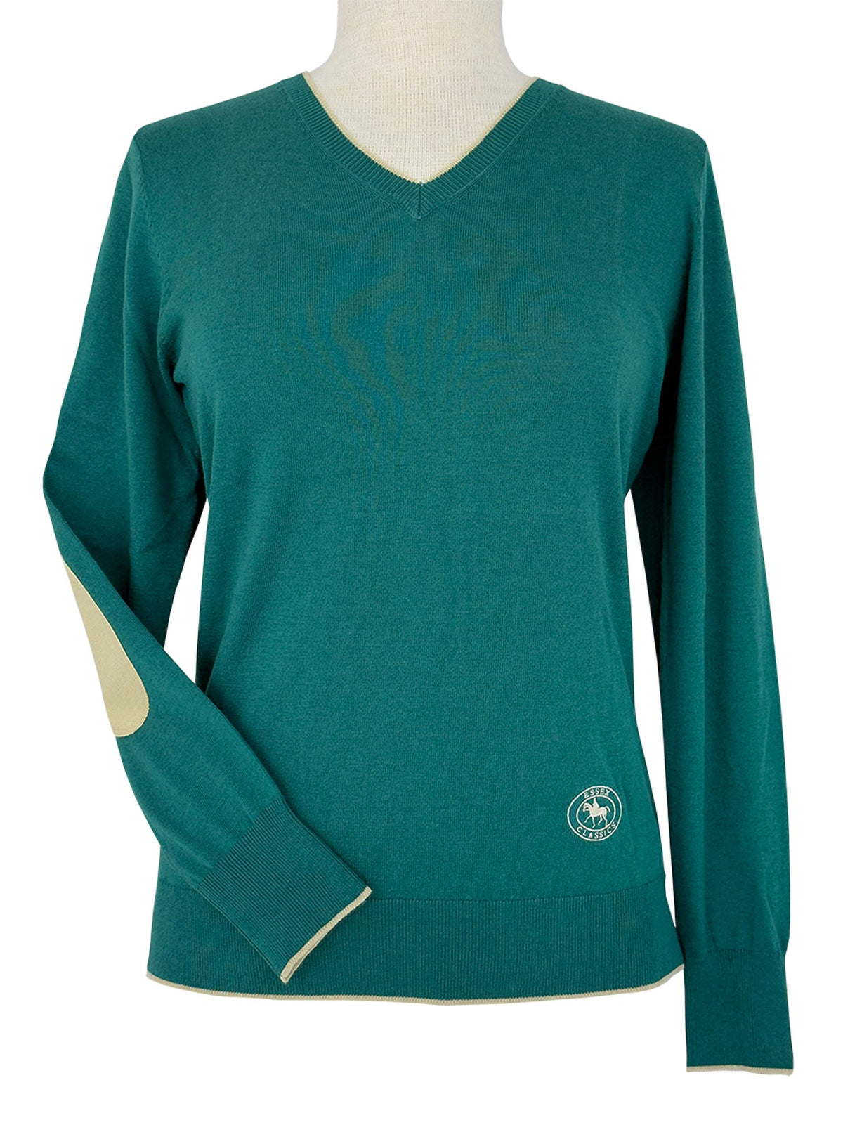 Essex Classics - Emerald Green with Gold Trey V-Neck Sweater
