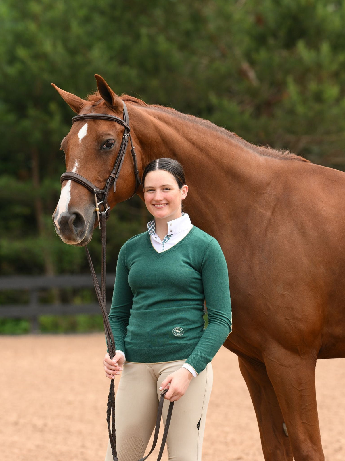 Essex Classics - Emerald Green with Gold Trey V-Neck Sweater
