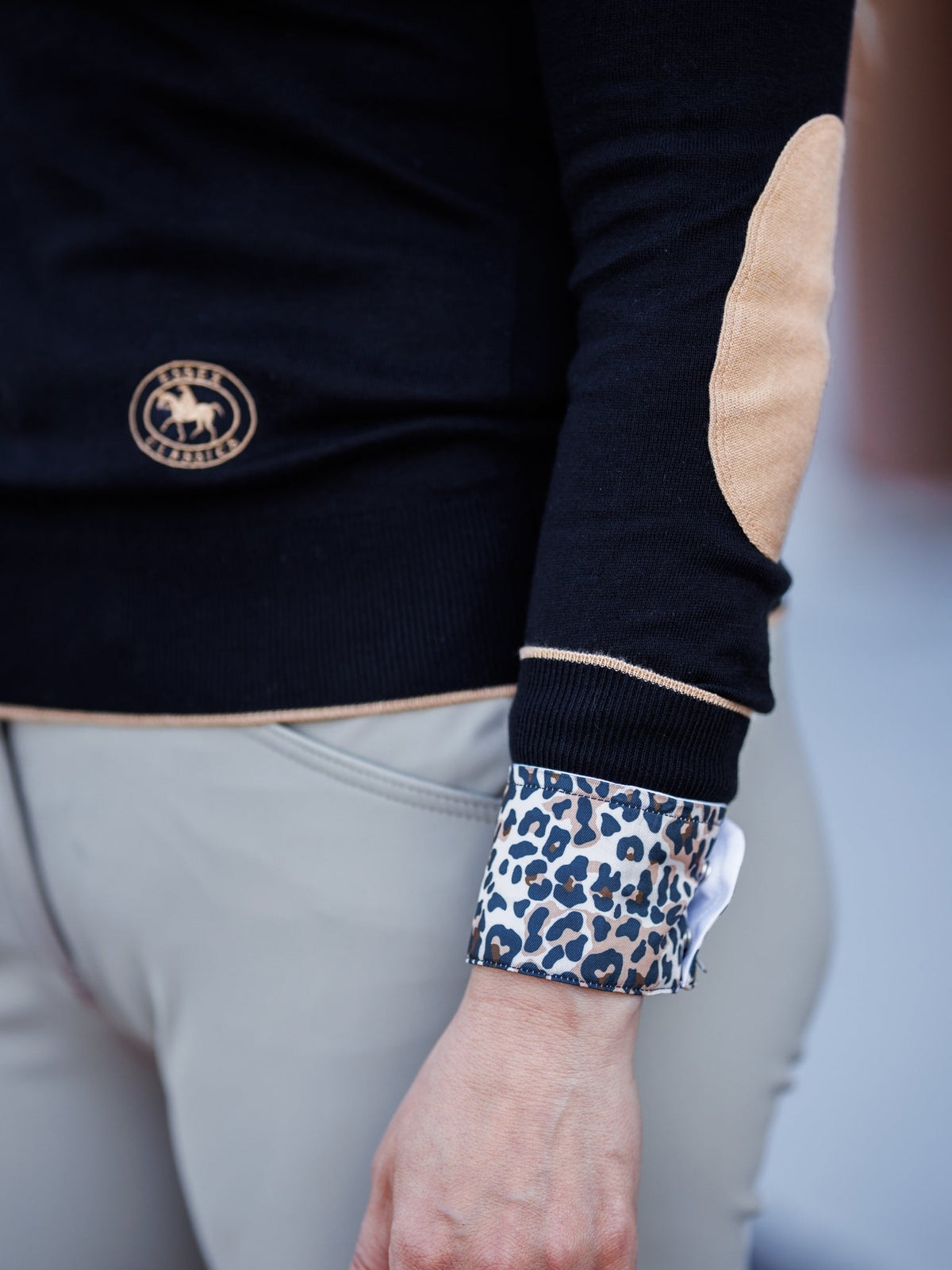 Essex Classics - Black with Camel Trey V-Neck Sweater