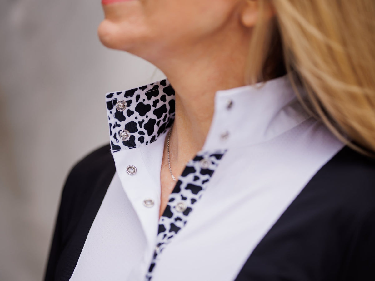 Essex Classics - Ladies "Luna II" Black with Cows Long Sleeve Performance Show Shirt