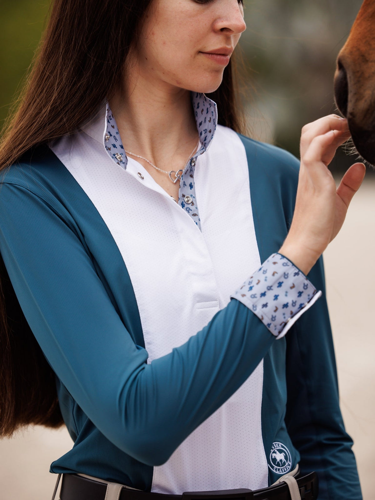Essex Classics - Ladies "Luna II" Teal with Boot Scootin' Long Sleeve Performance Show Shirt