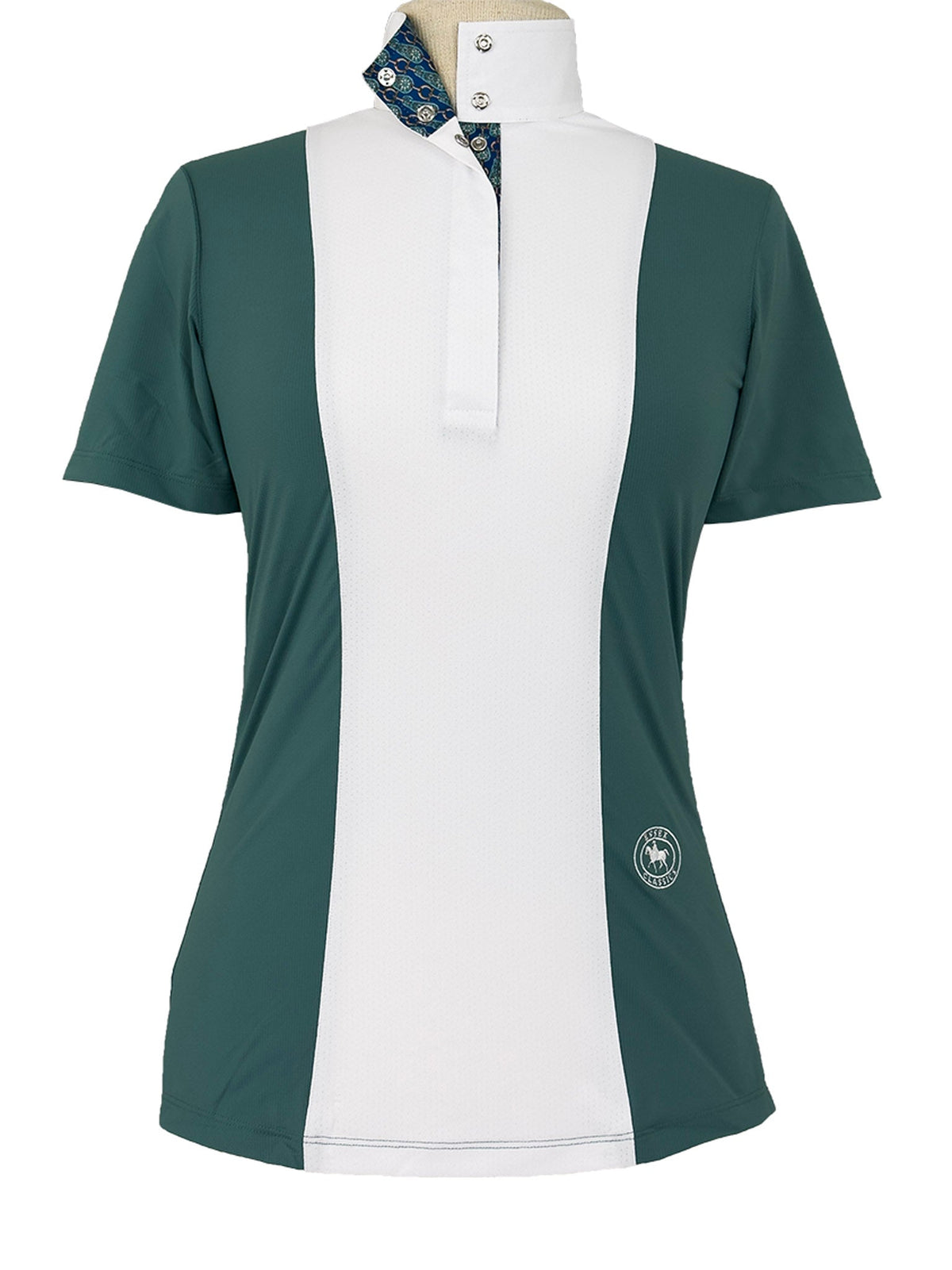 Essex Classics - Ladies "Luna II" Forest Green with Golden Snaffle Short Sleeve Performance Show Shirt