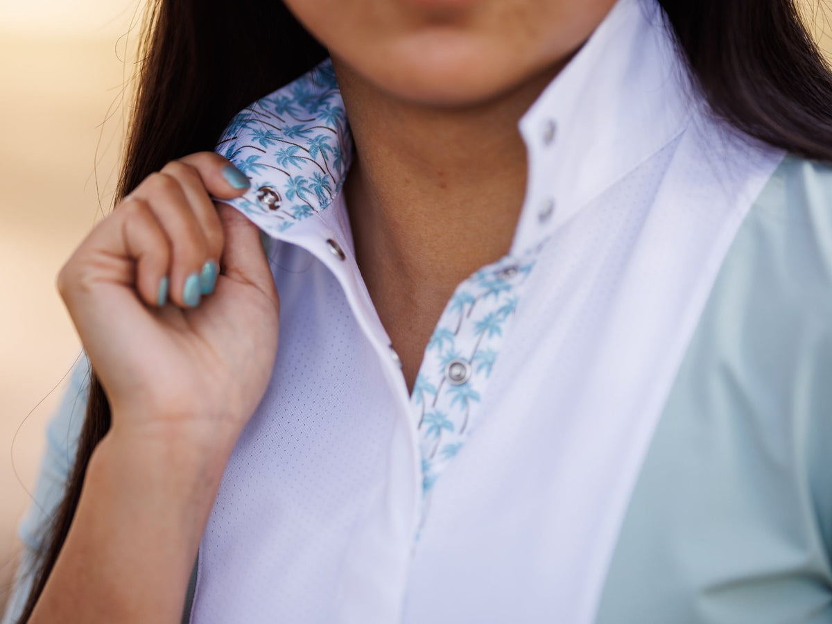 Essex Classics - Ladies "Luna II" Seafoam with Palm Trees Short Sleeve Performance Show Shirt